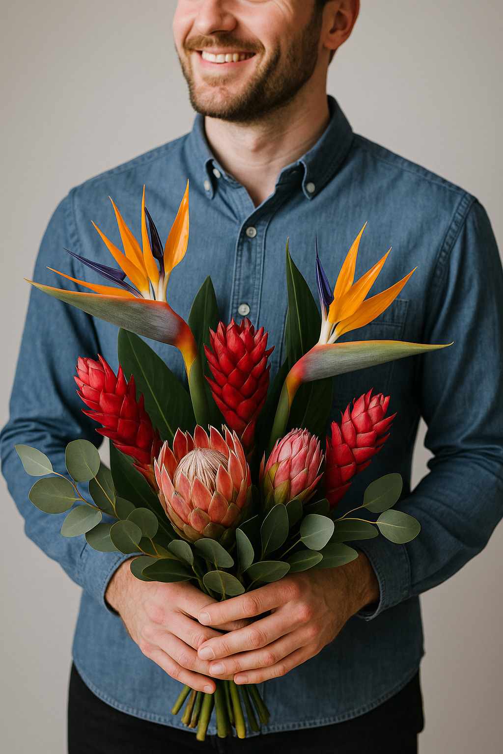 bouquet de fleurs exotique pour un homme