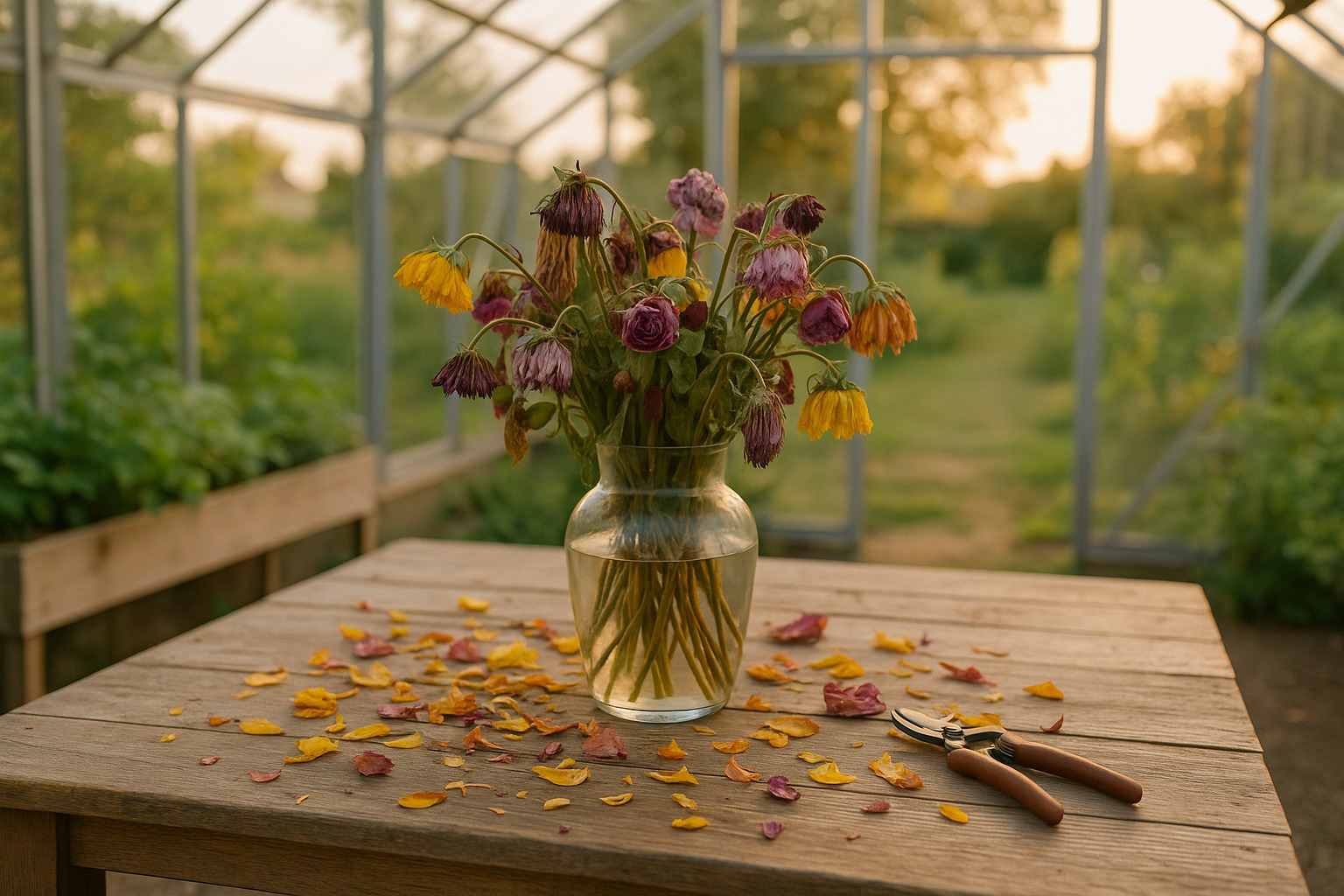 bouquet de fleurs fanées sur table